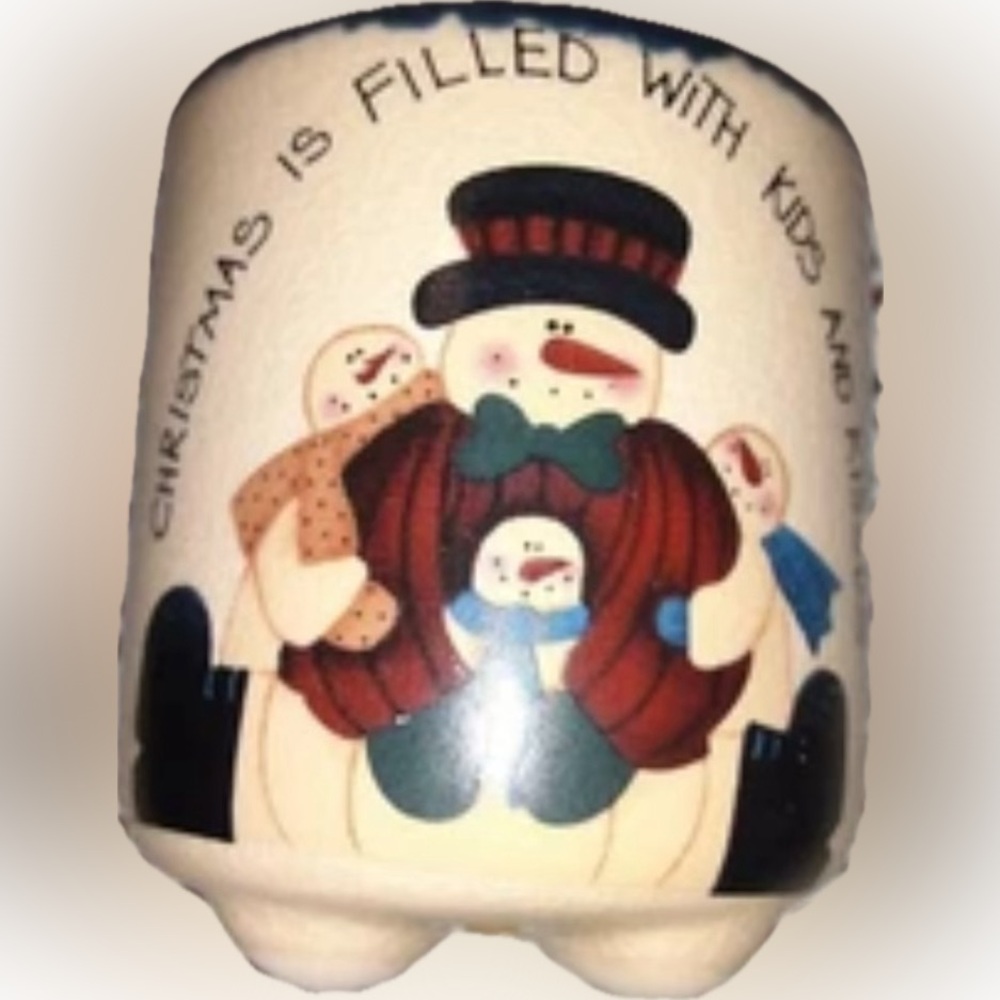 VTG CMI HENTON VOTIVE TEA LIGHT CROCK SNOWMAN FARMHOUSE CHRISTMAS CANDLE HOLDER